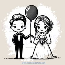 a bride and groom with balloon