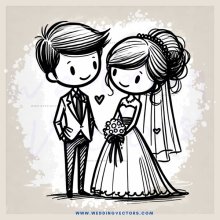 a bride and groom in black and white wedding attire