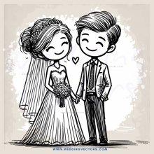 wedding animation cartoon - married couple smiling together