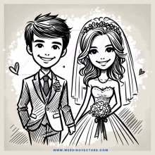 a couple in black and white wedding attire