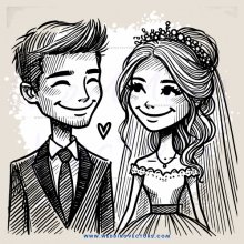a man and woman holding hands in a black and white illustration
