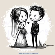 a bride and groom drawing in black and white