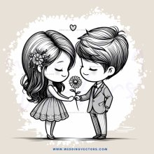 couple holding hands and flowers, standing side by side