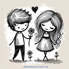 two boys share flowers on the grass