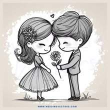 the boy and girl are holding flowers