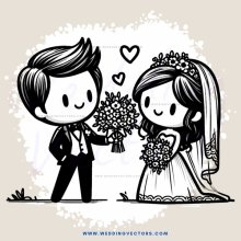 wedding couple black and white illustration