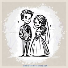a bride and groom in formal attire posing for their wedding picture