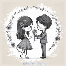 couple holding flower inside circle with flowers around them