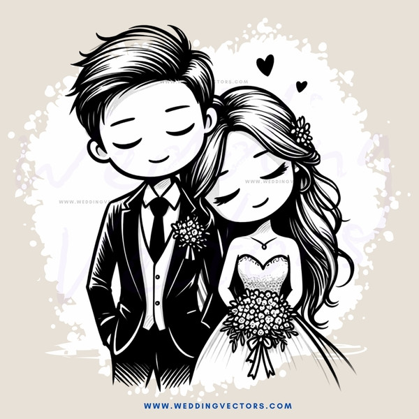 a couple in their wedding attire