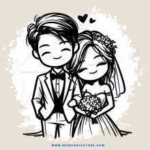 engaged couple's black and white illustration