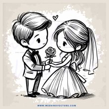 a boy and girl exchange flowers