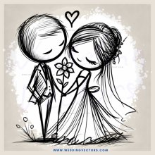 a cartoon picture of two people standing together with flowers and an i heart shape over the bride's head
