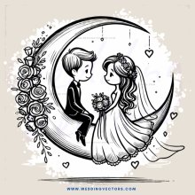 a bride and groom in a moonlit garden