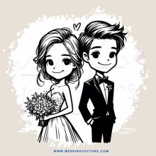 bride and groom holding bouquet and ring
