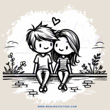 cartoon love story with heart symbol