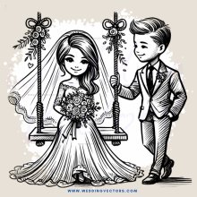 a bride and groom on swinging chairs
