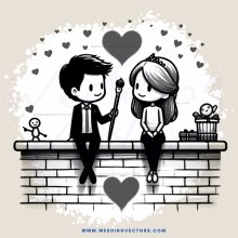 couple on brick wall with heart decoration