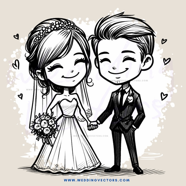 groom and bride hold hands