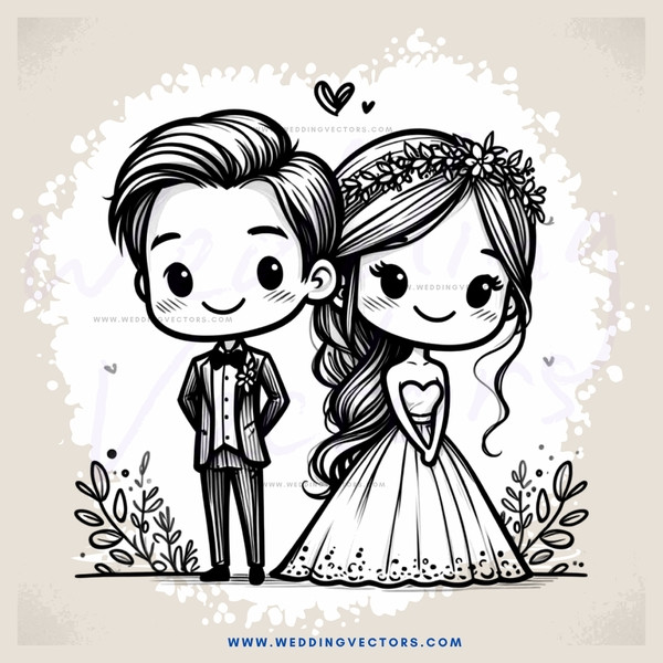 a young couple in wedding attire