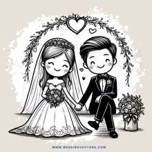 a bride and groom sitting together on a bench