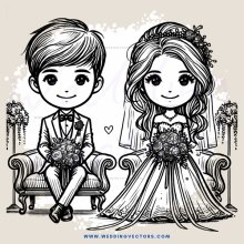 a bride and groom sitting together on chairs