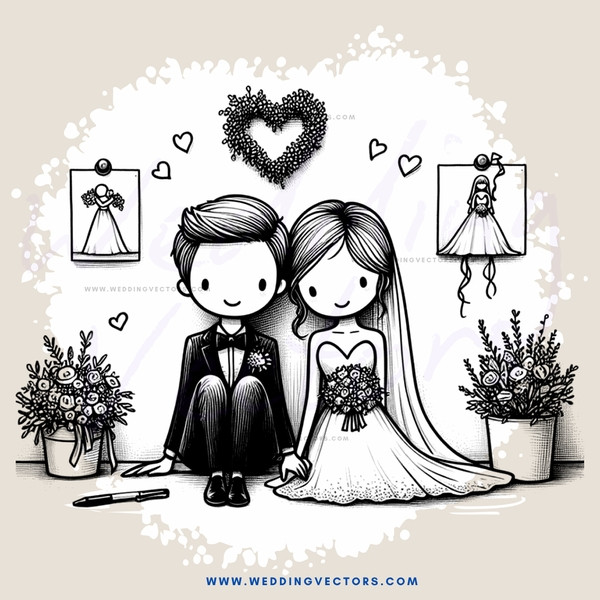 couple posing with vases and flowers