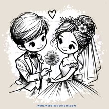 a boy and girl holding flowers
