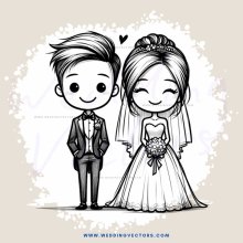 a couple standing together in wedding attire