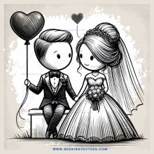 wedding illustration with heart balloon