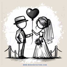 a bride and groom releasing balloons on their wedding day