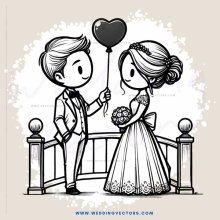 a couple holding hands and a balloon