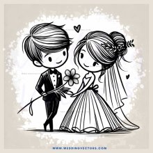 a wedding couple exchange flowers