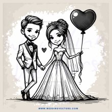 wedding couple holding balloon