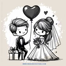 a bride and groom celebrating with a balloon