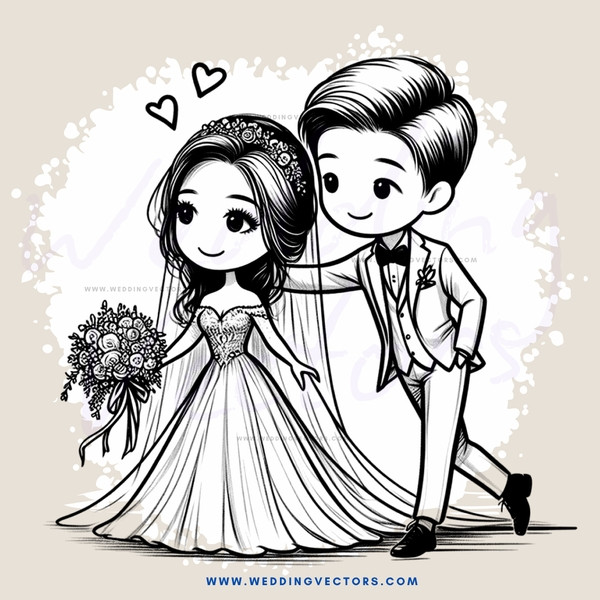 wedding animation cartoon with bride and groom