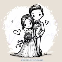 groom and bride standing together in wedding gowns