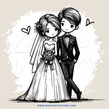 wedding couple in black and white illustration