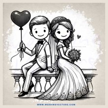 a couple sitting on a bench with a heart and balloon
