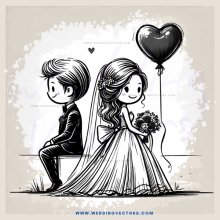 a couple sitting next to each other, holding flowers and a balloon