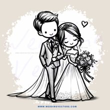 a bride and groom holding flowers