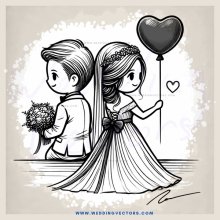 two people getting married and holding a balloon