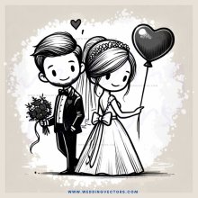 a cartoon couple with balloons and flowers