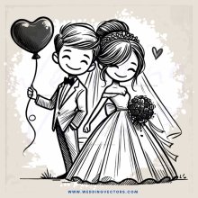 wedding couple holding hands and balloon