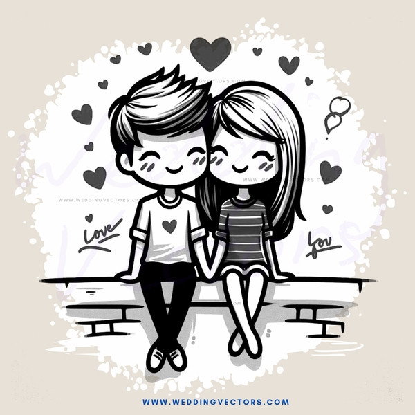 love you two cartoon illustration