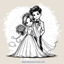 groom and bride cartoon picture in black and white