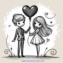 boy and girl holding black heart balloon