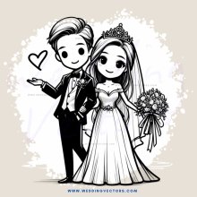 a bride and groom with flowers in their hands