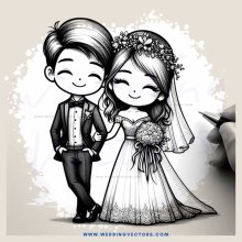 a cartoon illustration of a bride and groom