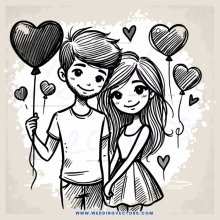a boy and girl holding hearts