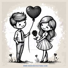 boy and girl standing by each other with a heart balloon